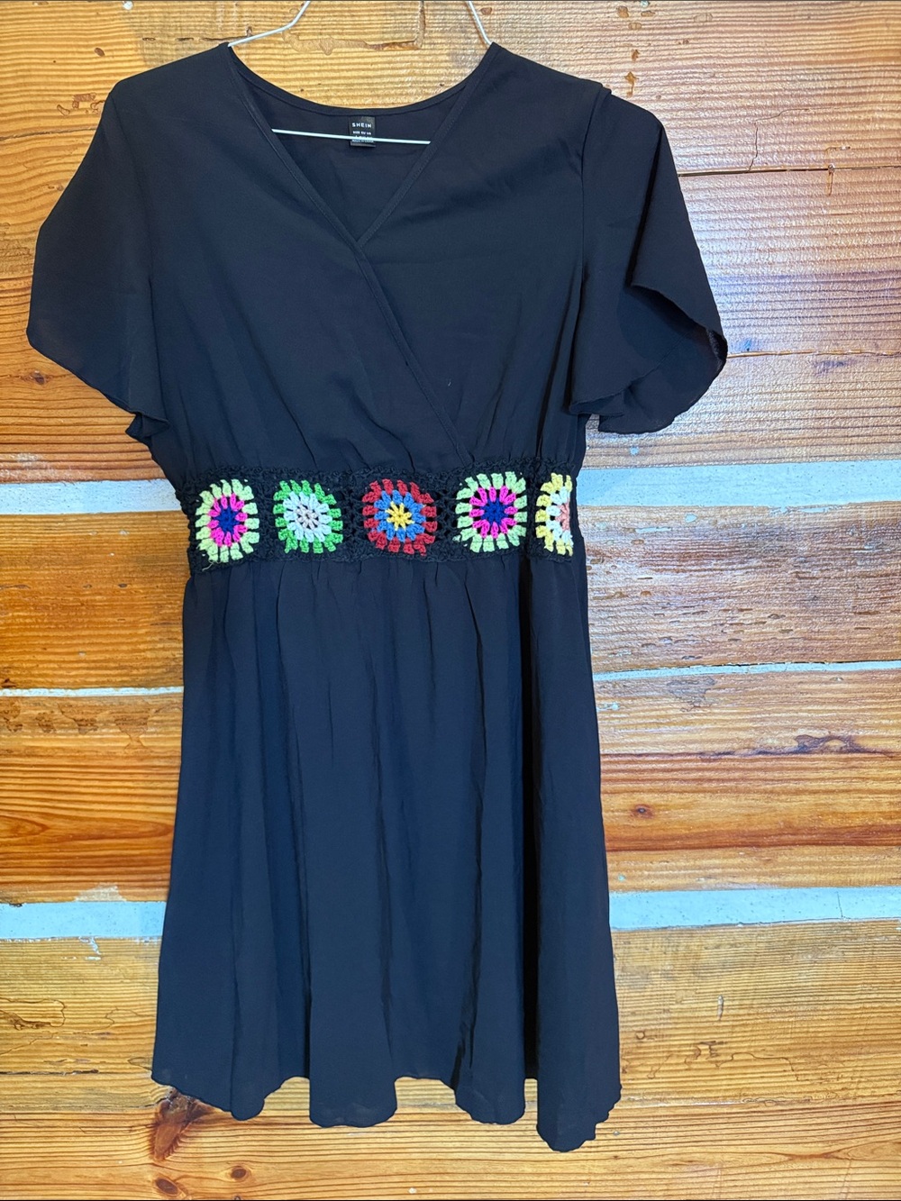 SHEIN Black Kids Dress with Multicolor Crochet Waistband